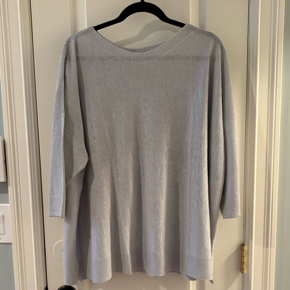 NWT J jill Women Linen Rayon Pullover Sweater 3X Zinc Dolman Lagenlook Comfort